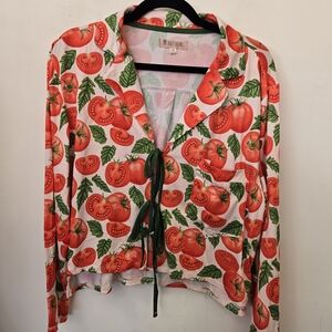 Tomato Pattern Pajama Top with Green Accents